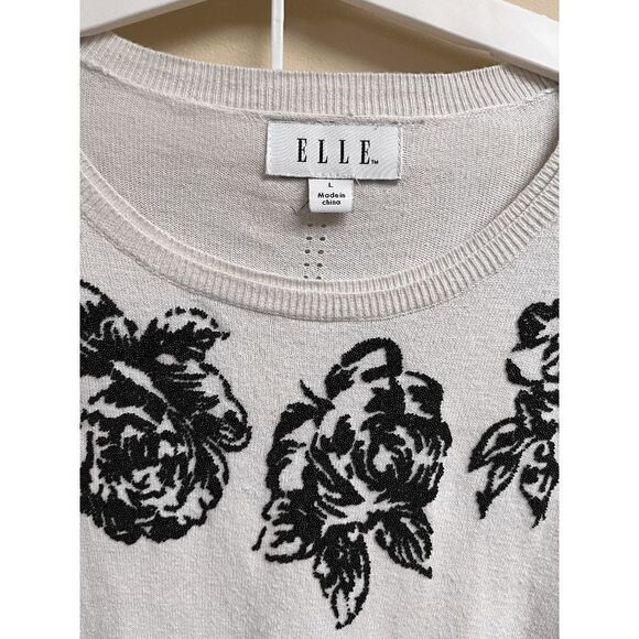 Elle Womens Pullover Crew Neck Beaded Front Stretchy Sweater Beige Sz L - Picture 5 of 6